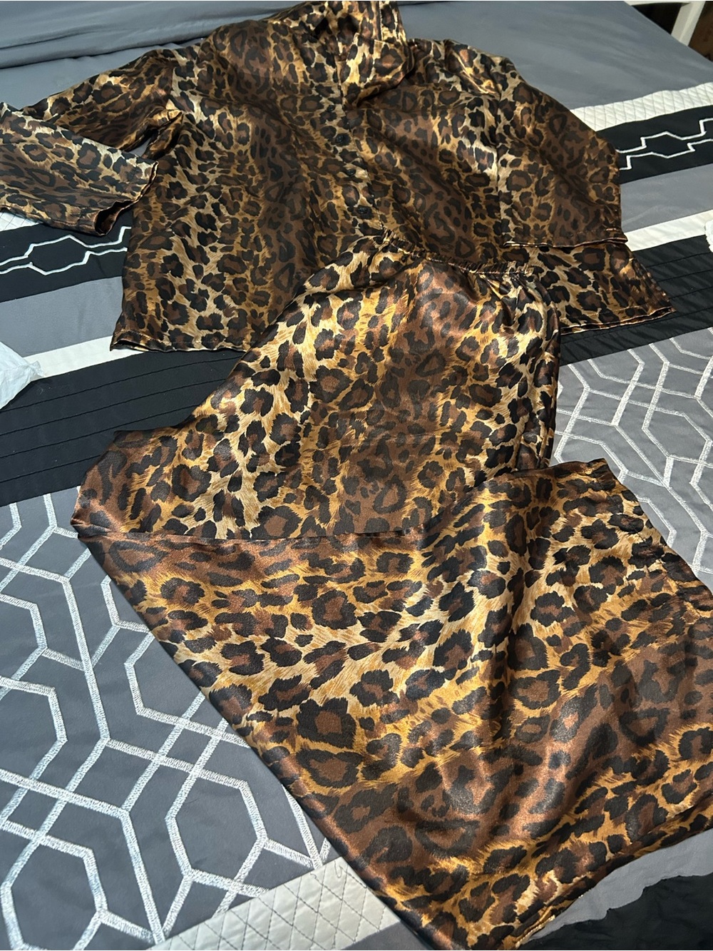 Leopard Print Satin Sleep Set - Brown
